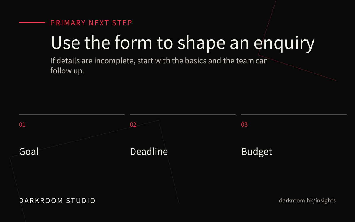 Video brief enquiry form reference visual